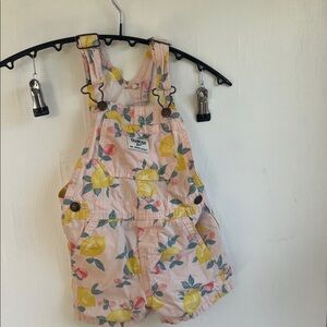 OshKosh B'gosh Pink Lemon Pattern Overalls Size 24 Months